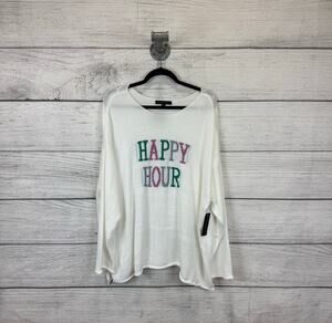Adrienne Vittadini Plus Size White Knit Rolled Hem Happy Hour Sweater Size 3X